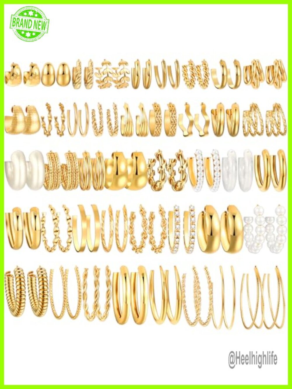 Hypoallergenic Gold Hoop Earrings Set 42 Pairs Pearl Twisted Chunky